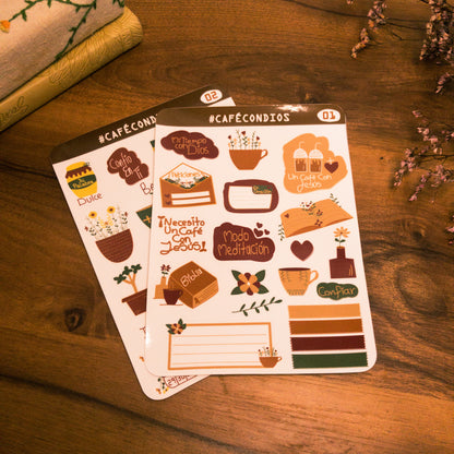 Hojas de Stickers #Cafe con Dios