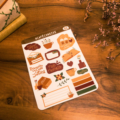 Hojas de Stickers #Cafe con Dios